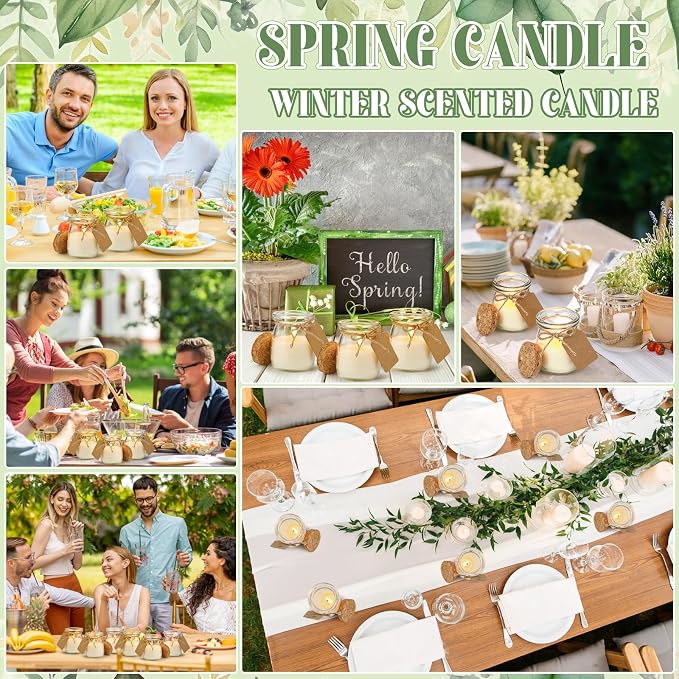 MTLEE 24 Pcs Wedding Jar Candles for Guests Natural Wax Spring Candles with DIY Cards for Bridal Baby Shower Party Favors Home Decor, Scents of After Rain/Fresh Cut Grass/Rose Geranium/Cherry Blossom