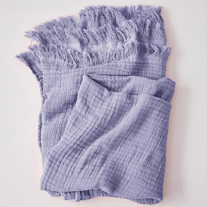 Simple&Opulence Cotton Muslin Throw Blanket for Bed, Couch, Knit Woven Gauze Blanket with Tassels, Soft Lightweight Cozy Pre-Washed Breathable Farmhouse Decoration for All-Season (Lavender)