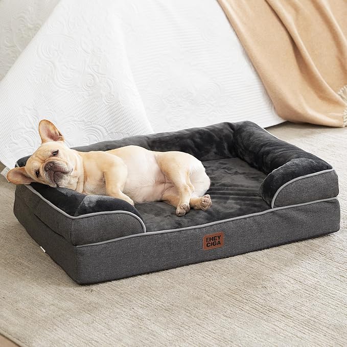 EHEYCIGA Orthopedic Dog Bed Medium Size Dog, Waterproof Washable Pet Beds | Non-Slip Bottom and Egg-Crate Memory Foam Dog Couch Bed with Washable Removable Cover, Dark Grey