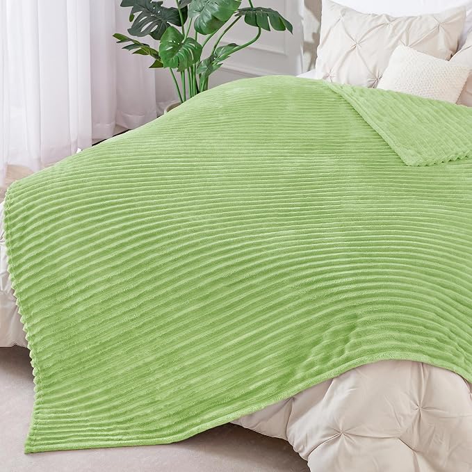 BEDELITE 3D Ribbed Jacquard Green Blankets Queen Size for Bed, 90x90 Inch | Soft Warm Decorative Fluffy Blanket, Cozy Fuzzy Lightweight Plush Fleece Throw Blankets for Bed, Room Decor, Gift for Women