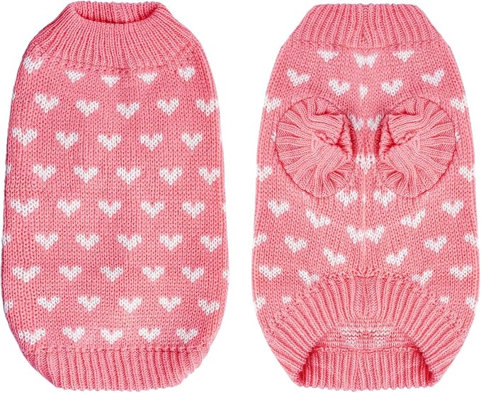 Dxhycc Dog Knitted Sweater Dog Heart Sweater Puppy Sweater Warm Soft Pet Holiday Clothes for Medium Cats and Dogs (Pink, M)