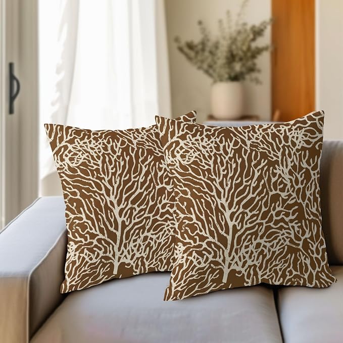Nautical Coastal Coral Pillow Covers 22x22 Inch Set of 2 Summer Ocean Beach Brown Decorative Pillow Cases Outdoor Linen Cushion Cover Farmhouse Decor for Bedroom Home Sofa Couch Bed
