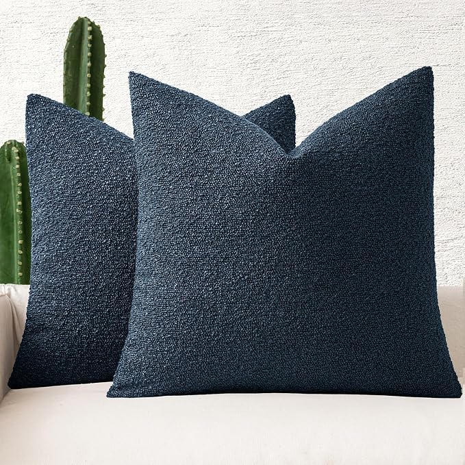 MIULEE 18x18 Decorative Lumbar Boucle Couch Pillow Covers Navy Blue | Set of 2 Textured Neutral Throw Pillow Covers, Accent Solid Pillowcases, Sofa Living Room Home Decor