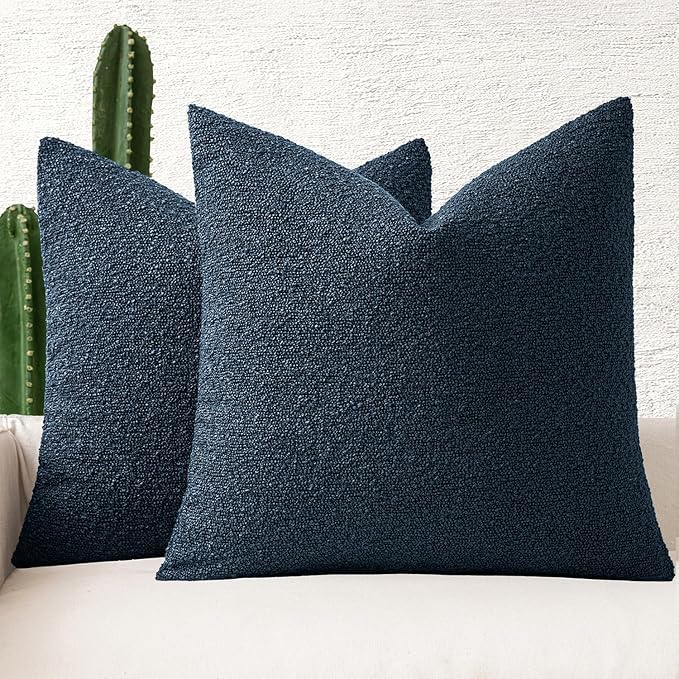 MIULEE 20x20 Decorative Lumbar Boucle Couch Pillow Covers Navy Blue | Set of 2 Textured Neutral Throw Pillow Covers, Accent Solid Pillowcases, Sofa Living Room Home Decor
