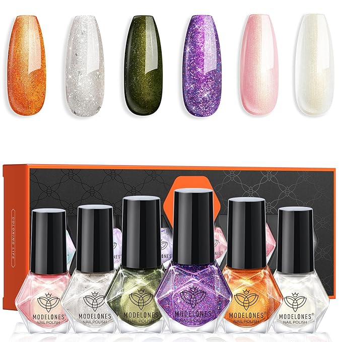 modelones Nail Polish, 6 Colors Orange Purple Quick Dry Nail Polish Set Mini Finger Long Lasting Fast Drying Manicure DIY Nail Art Home Salon Gift For Women Girls