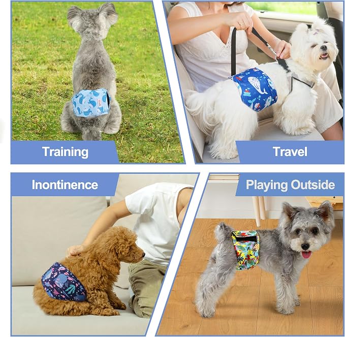 5 Pack Dog Diapers Male Reusable, Premium Belly Bands for Dogs, High Absorbing Male Dog Pee Wraps for Doggie in Incontinence or Excitable Urination Hawaii XS