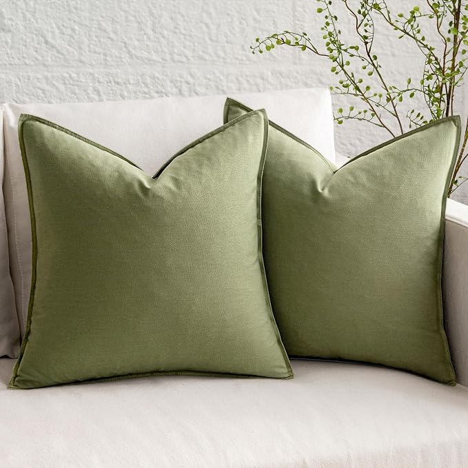 MIULEE Pack of 2 Decorative Linen Pillow Covers 20x20 Inch Sage Green | Boho Farmhouse Modern Accent Throw Pillows, Soft Neutral Cushion Covers, Home Decor for Sofa Couch Bed Living Room