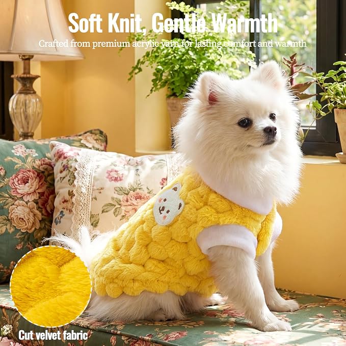 Dog Sweater for Small Dogs Puppy Cats Winter Warm Soft Pet Clothes Pullover Cute Extra Small Dog Apparel, Cat Sweaters for Cats Only Fit Chihuahua Yorkie(Yellow, S)