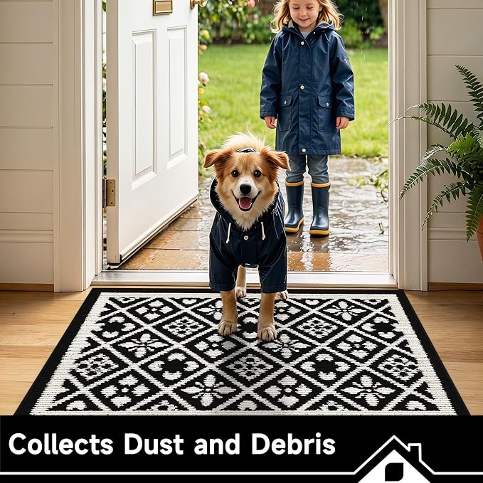 Ileading Indoor Door Mat 2x3ft, Absorbent Muddy Mats for Dogs, Low-Profile Entrance Welcome Mat with Non-Slip Rubber Backing, Washable Runner Carpet for Hallway,Entryway,Kitchen