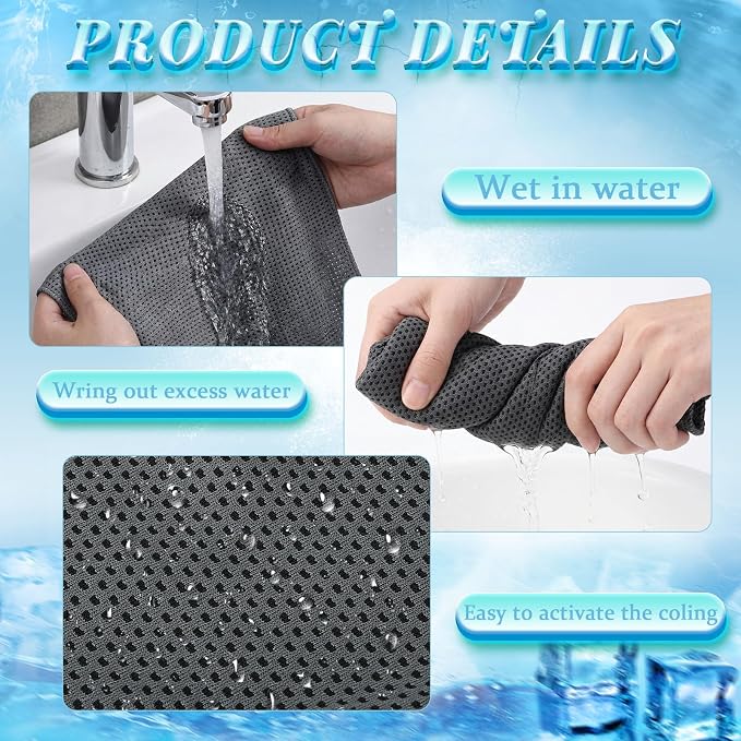 Honoson 10 Pcs Cooling Towels for Neck and Face, 47"x12" Sports Breathable Ice Towels Microfiber Chilly Sweat Rags with Portable Bottle for Gym Golf Athletes Yoga Workout Hot Weather (Dark Gray)