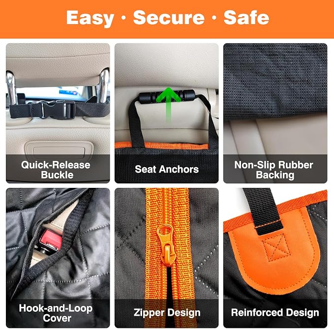PetJoy Dog Car Seat Cover with Hammock Design – 600D Heavy Duty Waterproof & Scratch-Resistant Rear Seat Protector for Dogs, Non-Slip Back Seat Covers for Cars, Trucks, SUVs