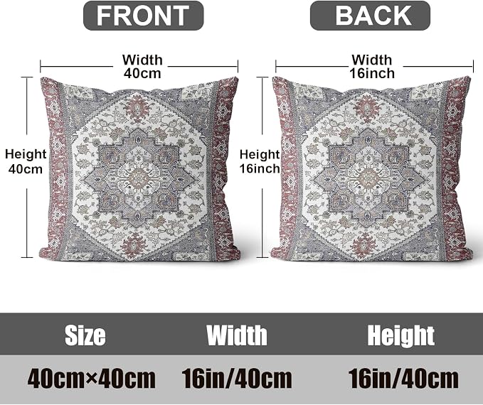 Boho Throw Pillow Covers 16x16 inch Set of 2,Soft Pillowcases Bohemia Carpet Printing Pattern Decorative Sofa Living Room Bed Square Pillow Case Cushion Cover-Reddish Blue
