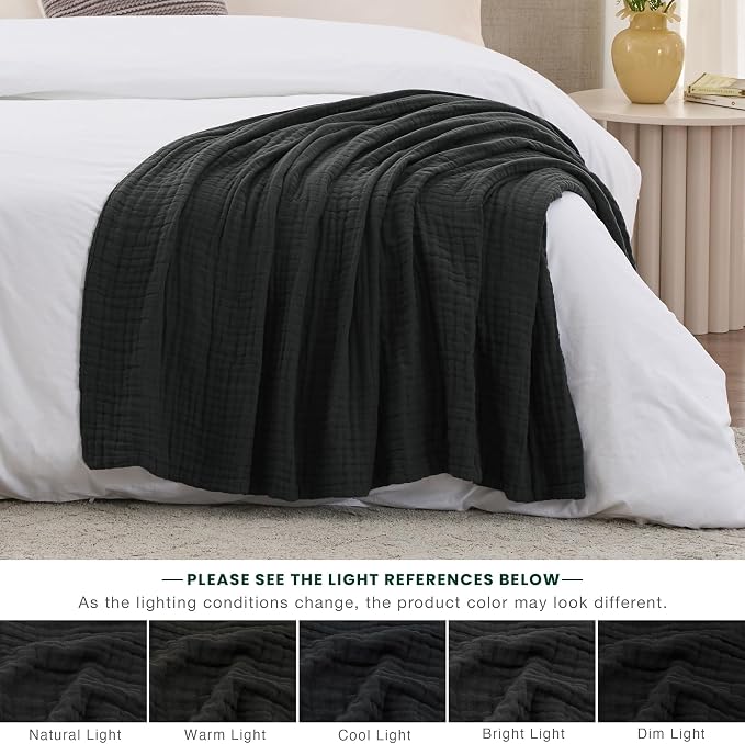 Love's cabin 100% Cotton Muslin Blanket, 6 Layer Lightweight Breathable Gauze Twin Size Blanket 60 x 80 Inches, Soft Summer Blanket for Bed or Couch, Black
