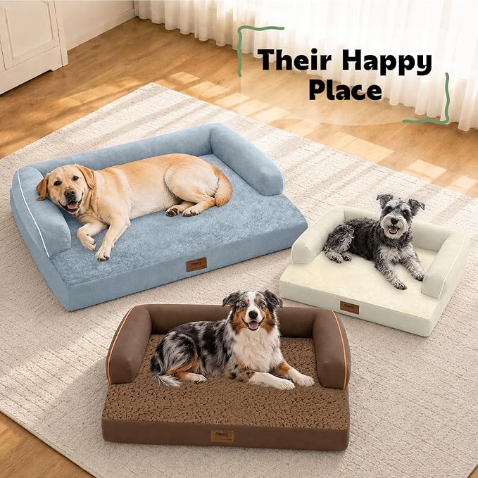 Orthopedic Waterproof Jumbo Dog Bed with Bolster for Extra Large Dogs | Pillow Support for Neck Relief, Egg Crate Foam, Waterproof Liner, Anti-Slip Bottom, Removable Bolster Cover, 53 x 42 Inch