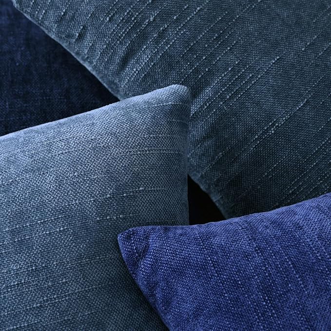 Set of 4 Soft Textured Decorative Throw Pillow Covers 22x22 Inch Cozy Farmhouse Cushion Cover Square Accent Pillow Cases for Bed Couch Sofa Living Room, Blue Series