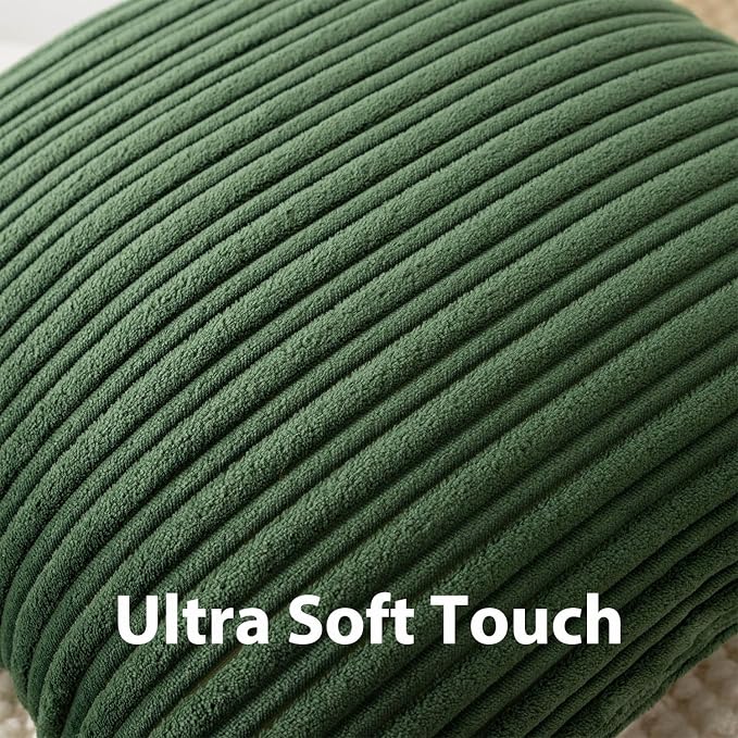 UGASA 12x24 Inch Pillow Cover Pack of 1 Soft Boho Stripe Corduroy Long Rectangular Lumbar Cushion Cover Farmhouse Decorative Throw Pillowcase for Bed, Couch, Sofa, Bedroom, Living Room, Moss Green