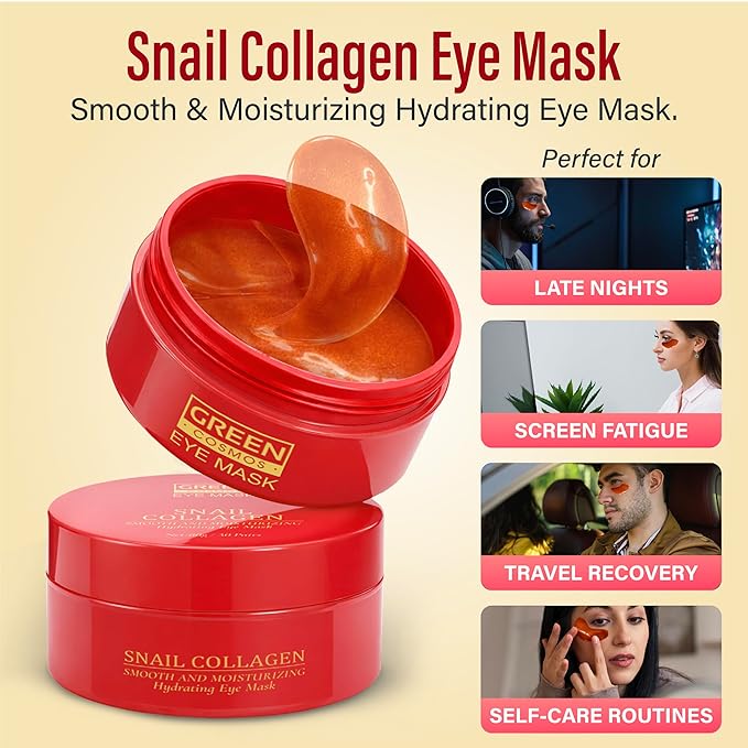 Green Cosmos Advanced Snail Hydrogel Eye Patch (60pc) Gel Serum Mask, Puffy Under Eye Treament, Fine Lines, Refresh, Hydrate - Snail Secretion Filtrate