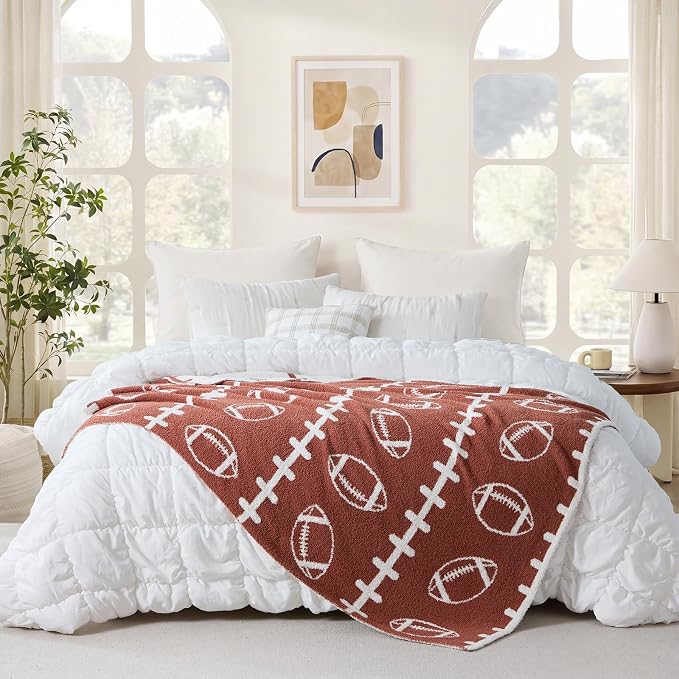 Snuggle Sac Brown Football Throw Blanket for Couch, Microfiber Fluffy Warm Cozy Fuzzy Reversible Rugby Name Blankets for Sofa, Chair, Bed, 50x60 inches