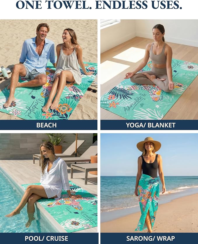 LANE LINEN Turkish Towels Set of 6, Beach Towels Oversized, Pre-Washed Pool Towel, Extra Large Beach Towel, Sandproof Beach Towel, Absorbent Travel Towel,39"x71" - Blue Shore