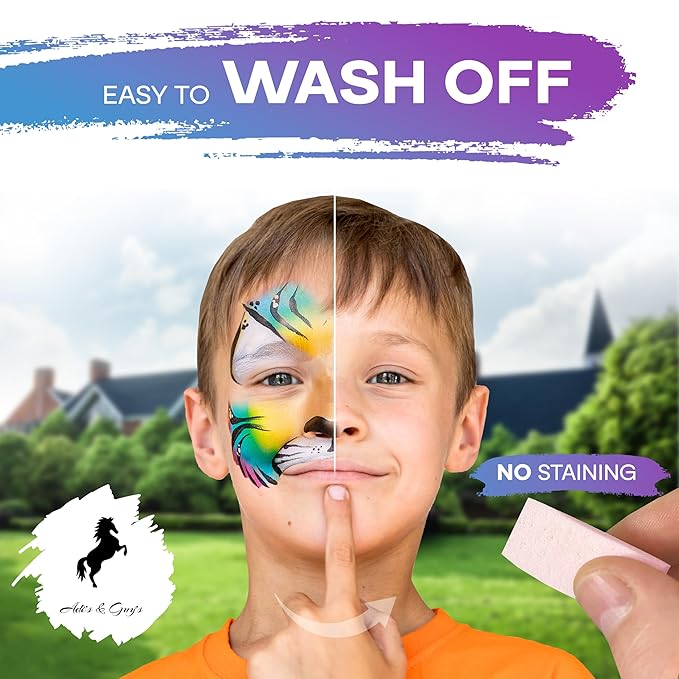 Face Paint Kit for Kids – 30 Vibrant Washable Colors, Non-Toxic & Stain-Free, Paints 60+ Faces, Includes Glitter, Brushes & Stencils – Perfect for Birthdays, Halloween & Parties