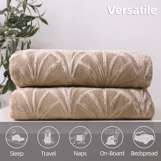 Whale Flotilla Soft Flannel Fleece Twin XL Size Blanket for Bed, Champagne | 90"x66" Cozy Lightweight Breathable Coverlet, Plush Fluffy Bedspread, Vintage Pattern Decorative Blanket for Dorm, All Season