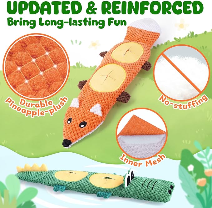 XIUGOAL Dog Toys for Chewers, 2 Pack No Stuffing Dog Toys for Boredom and Teething, Squeaky Chew Toy for Small, Medium Breed to Keep Them Busy