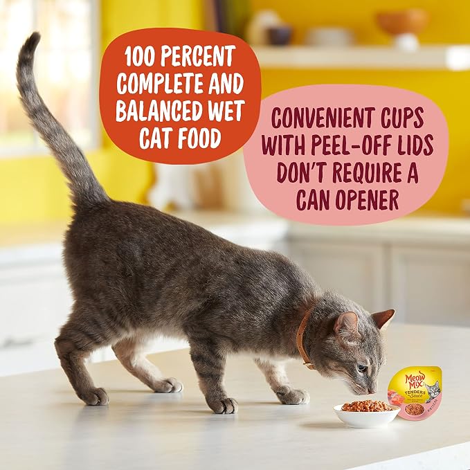 Meow Mix Tenders in Sauce, Wet Food with Real Salmon & Crab, 12 Cups