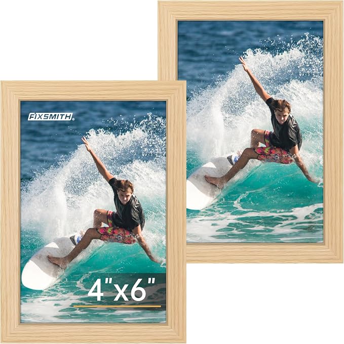 4x6 Picture Frame Set of 2, 4x6 Photo Frames with HD Plexiglass for Wall Hanging or Tabletop Display, Natural