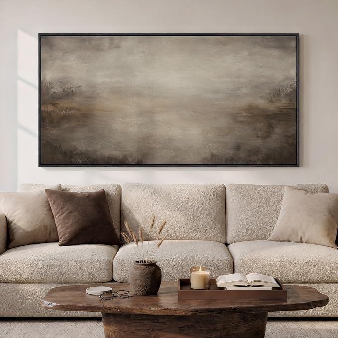 Large Framed Abstract Wall Art for Living Room, Horizontal Brown Modern Canvas Prints Paintings Artwork for Walls, Neutral Minimalist Rustic Pictures for Bedroom Farmhouse Dining Room Wall Decor 30x60