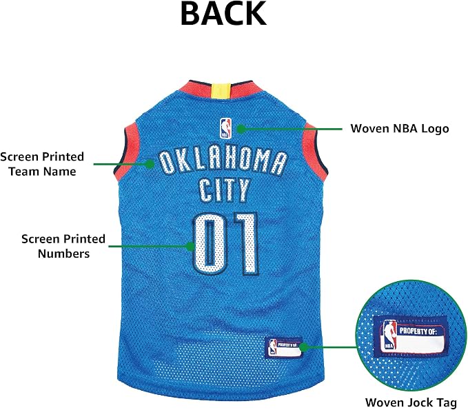 Pets First NBA OKLAHOMA CITY THUNDER DOG Jersey, Large - Tank Top Basketball Pet Jersey