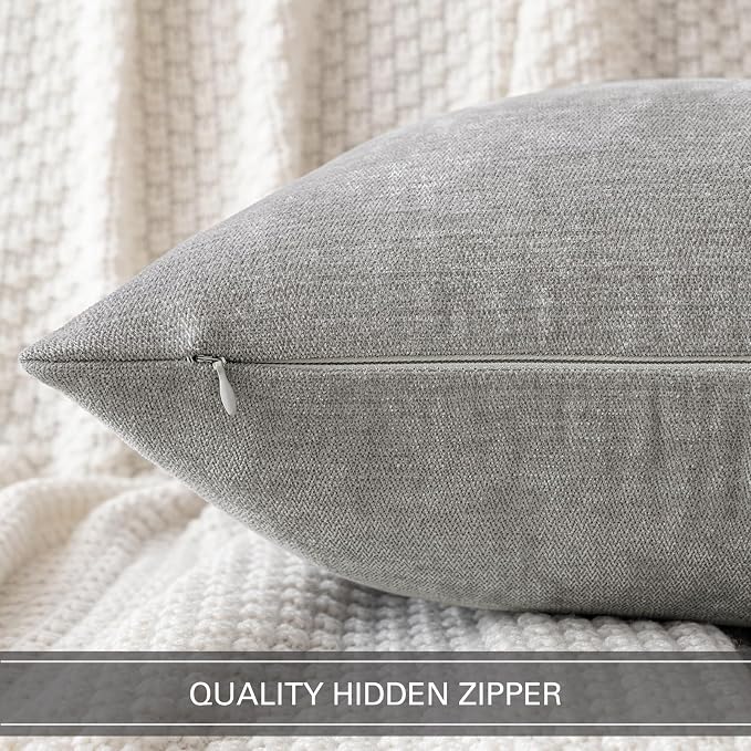 MIULEE Pack of 2 Light Grey Decorative Pillow Covers 18x18 Inch | Soft Chenille Couch Throw Pillows Farmhouse Cushion Covers for Home Decor Sofa Bedroom Living Room
