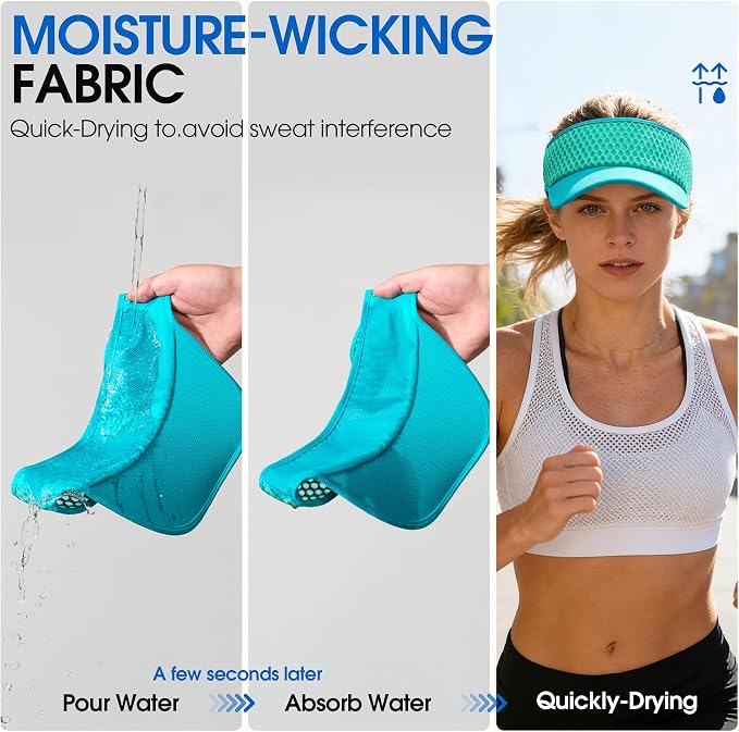 AUSFLUG Sun Visor Hat Men Women - Moisture Wicking Lightweight Sports Cap | Quick dry breathable mesh, adjustable ponytail strap, sun blocking for golf, tennis, pickleball, running, beach, hiking