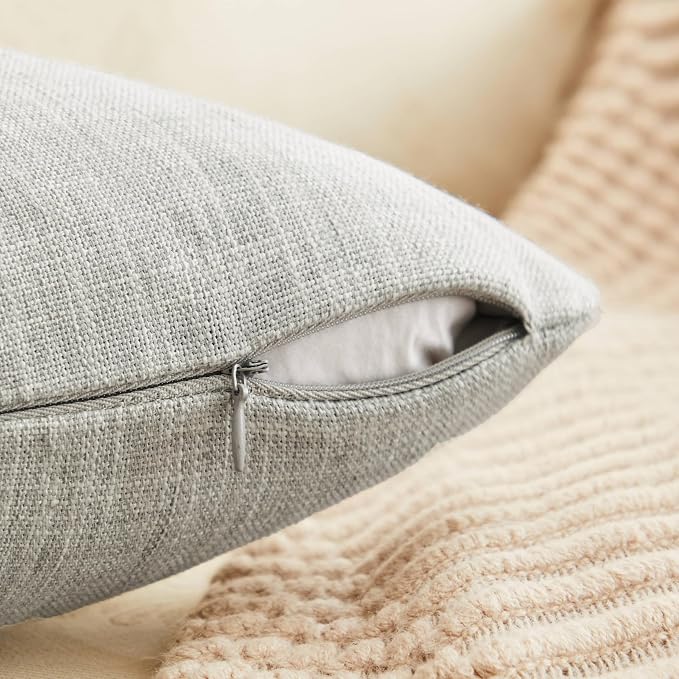 Rustic Linen Throw Pillow Covers Set of 2, Light Grey 18x18in | Textured Pillow Case, Rustic Cotton Linen Fabric, Modern Farmhouse Cushion Covers for Sofa Bed Living Room Home Decor
