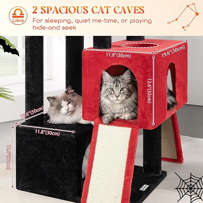 Globlazer Heavy Duty Cat Tree 78 inch Sturdy Gothic Cat Tower for 20lbs Large Adult Cats, Symmetrical Aesthetic Big Goth Cat Tree with Extra Large Platform, 2 Scratching Boards, Z78, Black Red