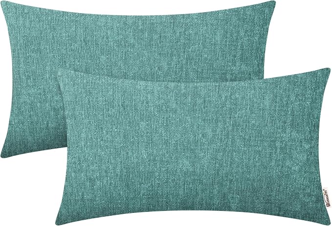 BRAWARM Throw Pillow Covers 12x20 Inches - Teal Chenille Lumbar Pillow Covers Pack of 2, Solid Dyed Soft Chenille Pillow Cases for Couch Sofa Bed Home Decoration
