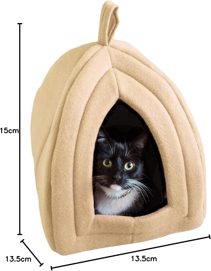 Cat House - Indoor Bed with Removable Foam Cushion - Pet Tent for Puppies, Rabbits, Guinea Pigs, Hedgehogs, and Other Small Animals by PETMAKER (Tan) | Plush Cat Tent Bed for Small Kittens, Rabbits, Guinea Pigs, and Other Small Animals, Comfortable Coz...