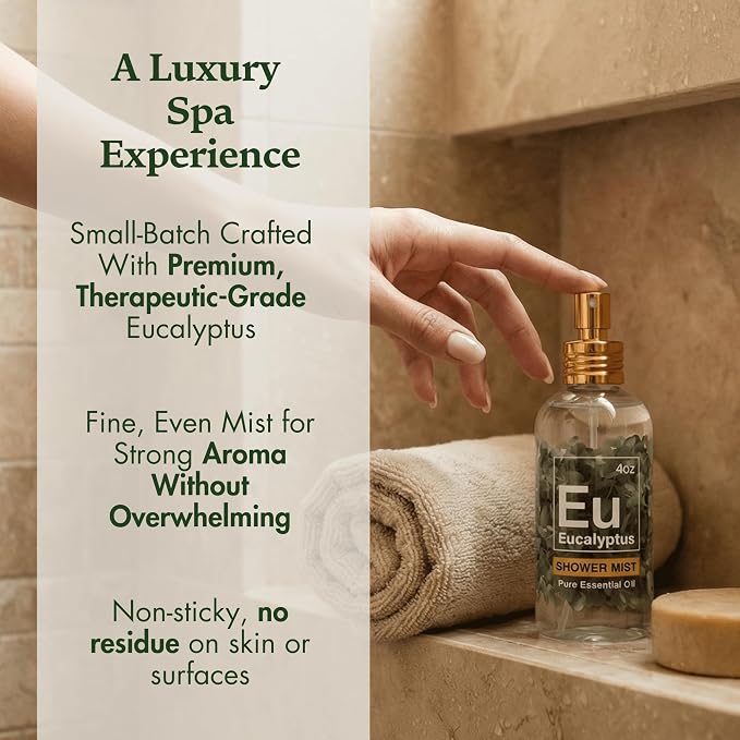 Eucalyptus Shower Spray - Spa-Grade Aromatherapy Shower Mist, 100% Pure Eucalyptus Spray - Essential Oil Steamer, Made in USA (4 oz)