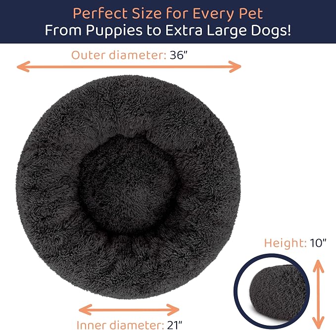 Donut Dog Bed - Premium Comfort for Anxiety Relief - Fluffy & Calming Design with Ultra-Plush Support | Cozy Round Dog Bed with Super Soft Circle Style (Black, Large)