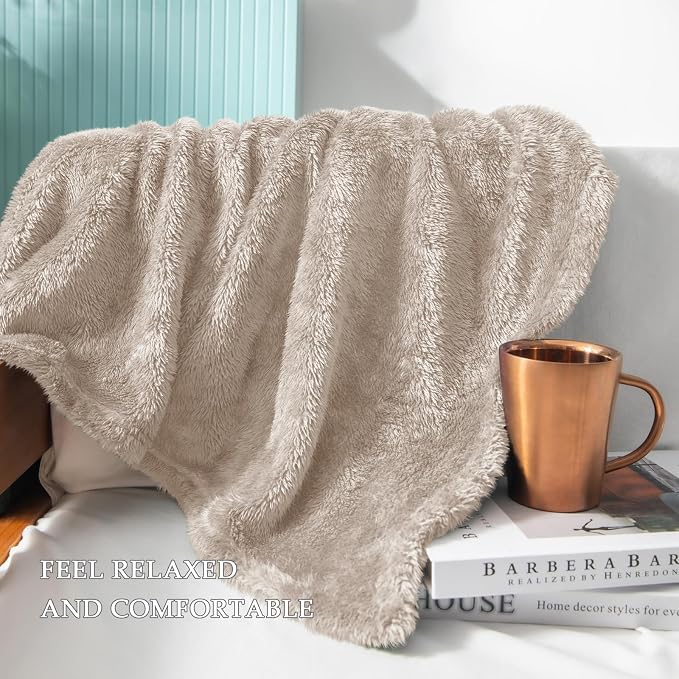 Exclusivo Mezcla Fuzzy Large Fleece Throw Blanket for Couch, Camel | 50x70 Inches, Super Soft and Cozy Throw, Plush Fluffy Blanket for Sofa, Bed, Bedroom, Home Decor, All Season