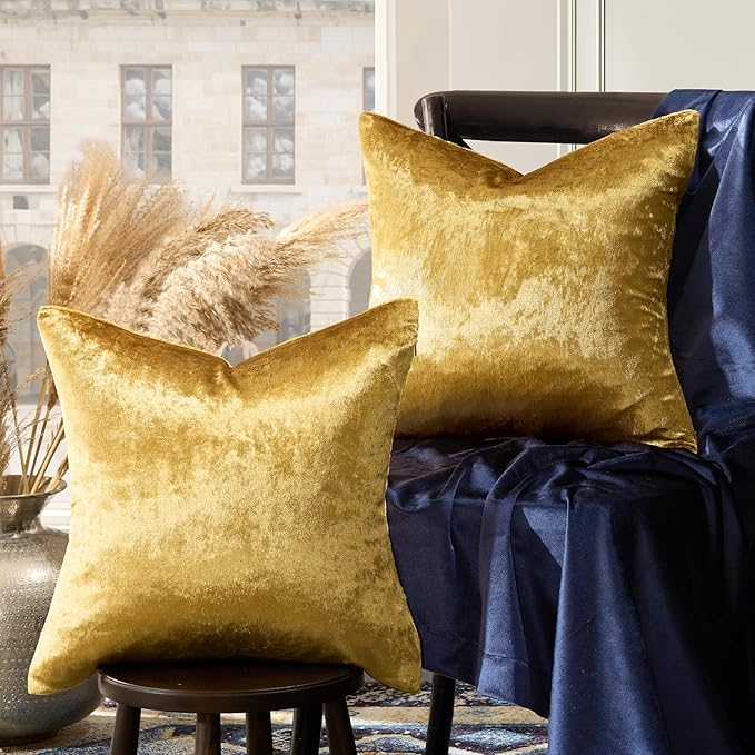 GIGIZAZA Gold Velvet Pillow Covers 26x26 Decorative Pillows Pack of 2 | Throw Pillows for Couch,Euro Sham,300gsm Soft Textured Fabric,Modern Square Pillowcases,Luxury Cushion Covers