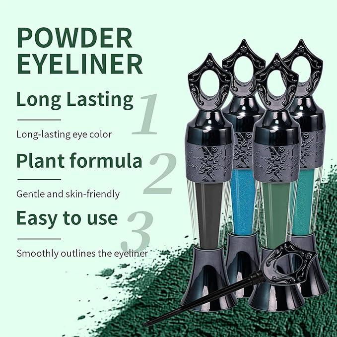 Powder Eyeliner, Multi-Use Eyeliner Powder Long-Wearing & Smudge-Proof Intense Color Easy To Apply, Gentle & Skin-Friendly Formula, Smoothly Outlines The Eye-Liner For Women, #02 Dark Green