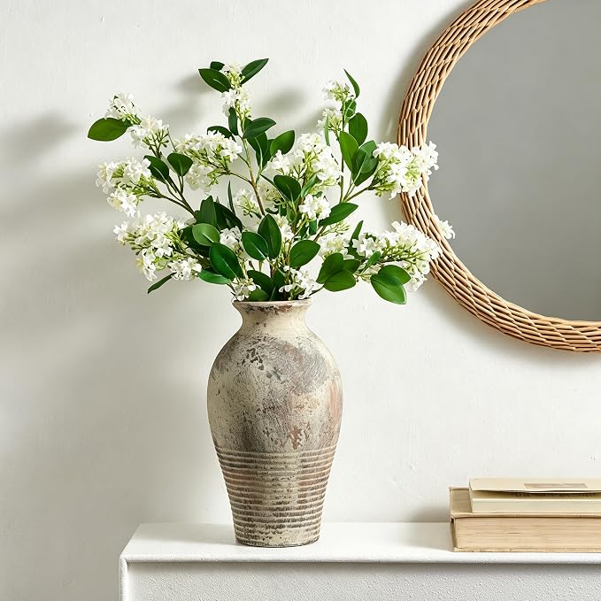 LUKA Ceramic Rustic Flower Vase Home Decor-11 inches Large Tall Retro Vases | Vintage Vases Living Room Kitchen Bedroom Decorations for Home Bookshelf Office Coffee Desk Dining Fireplace (11"Tall)