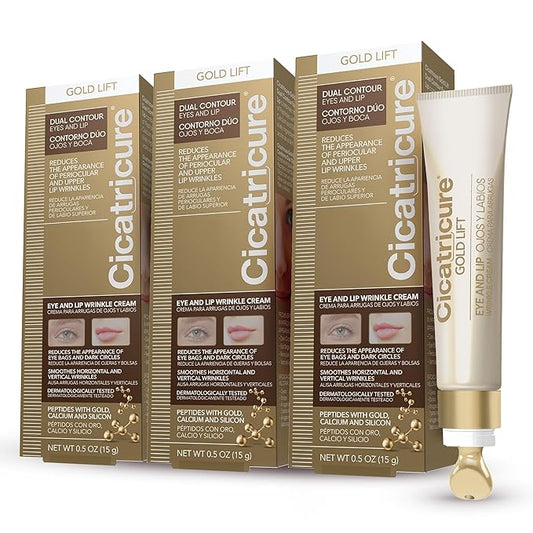 Cicatricure Gold Lift Dual Contour Eye and Lip Wrinkle Cream, Anti Aging Skin Care to Reduce Dark Circles, Puffiness & Expression Lines, 0.5 Ounce (Pack of 3)