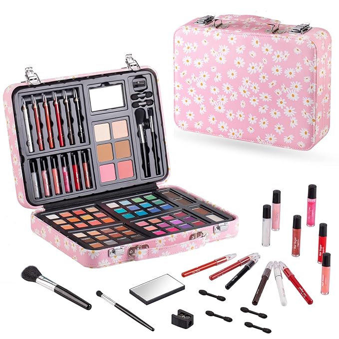 Hot Sugar Makeup Kit for Teenager Girls 10-12, All in One Beginner Makeup Kit for Women Full Kit, Teen makeup kit Cosmetic Gift Set on Birthday Christmas (Pink Daisy)