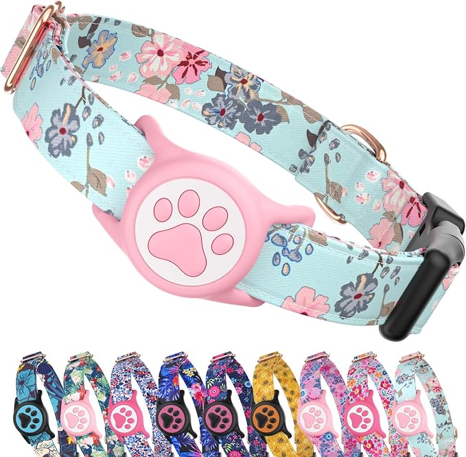 Premium AirTag Dog Collar,with IP68 Waterproof Airtag Holder,Stylish Design | Cute Pattern Original,Soft,Breathable,Lightweight,Ultra-Durable Buckle,Adjustable,Comfortable for Small Medium Large Dogs