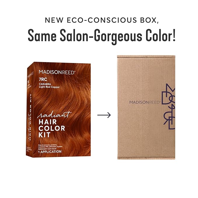 Madison Reed Radiant Hair Color Kit - 7RC Light Ginger Red with Copper Tones (Carrara Crimson) Vivid Color Permanent Hair Dye, PPD-Free & Ammonia-Free, 1 Pack