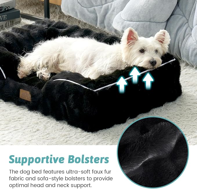 COZY KISS Soft Orthopedic Dog Bed Washable for Medium Small Dogs, M Sized | Soft Warm Pet Sofa with Sides or Bolster, Non-Slip and Big Dog Couch with Removable Waterproof Cover, 30x20 inch, Black