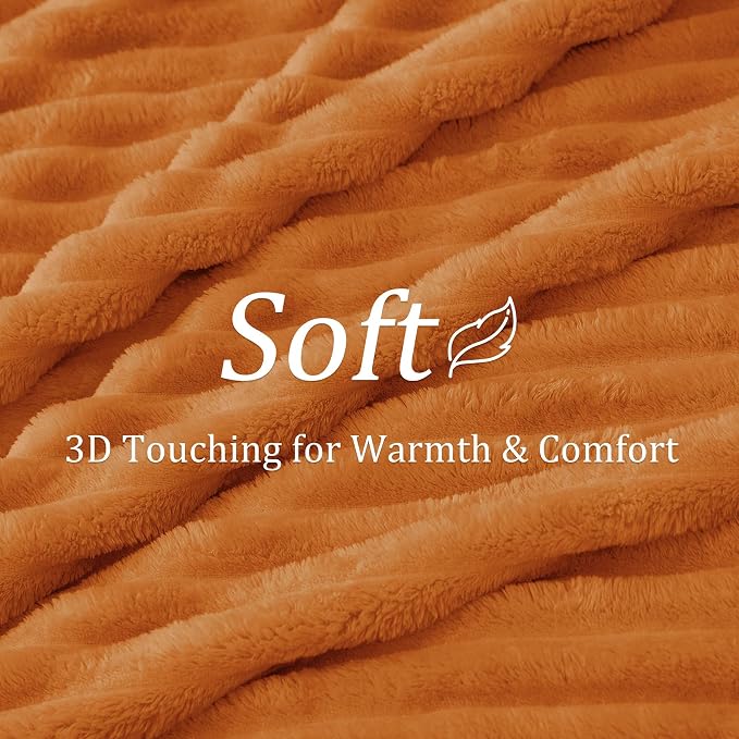 BEDELITE Ribbed Fleece Fall Throw Blanket for Couch, Burnt Orange, 50"x60" | Ultra-Soft Plush Fleece, Cozy, Warm Yet Lightweight, Ribbed Texture, Fall Decor, Machine Washable, Giftable, All-Season Use