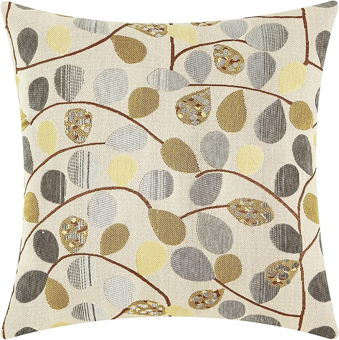CaliTime Decorative Throw Pillow Covers 20 X 20 Inches Ecru Grey | Luxury Chenille Cute Leaves Cushion Case Shell for Couch Sofa Bed Living Room Home