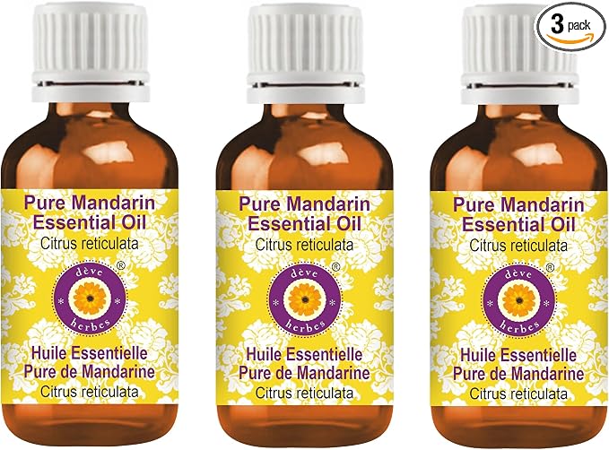 Deve Herbes Pure Mandarin Essential Oil (Citrus reticulata) Steam Distilled (Pack of Three) 100ml X 3 (10 oz)